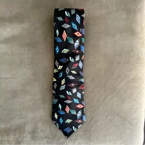 Robert’s Geometric Patterned Black Tie 100% Polyester 56”